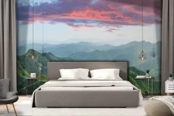 Carta da Parati paesaggio montagne con bosco natura