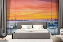 Wallpaper trees with sunset dawn landscape sky