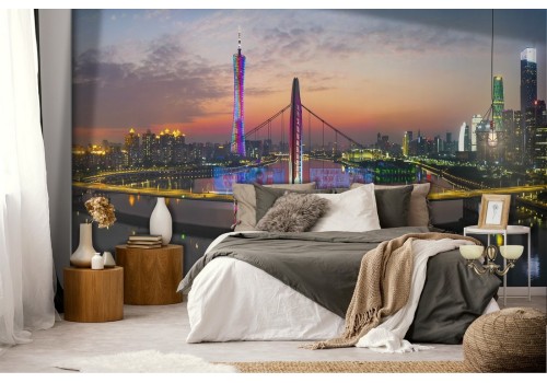 Carta da Parati paesaggio città ponte sul fiume 2