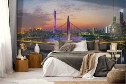 Carta da Parati paesaggio città ponte sul fiume