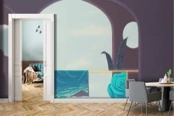 Carta da Parati dipinto astratto cielo e mare vintage