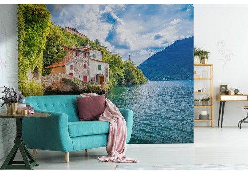 Carta da Parati Casa su golfo paesaggio natura lago