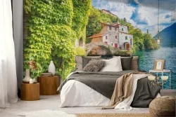 Carta da Parati Casa su golfo paesaggio natura lago