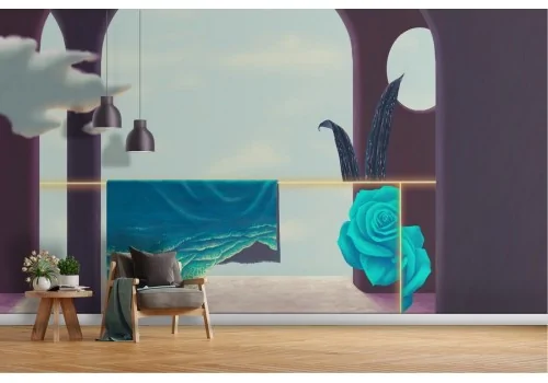 Abstract painted wallpaper vintage sky and sea 2