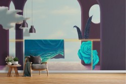 Abstract painted wallpaper vintage sky and sea