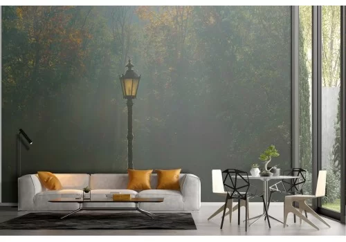 Carta da Parati lampione nel bosco paesaggio natura