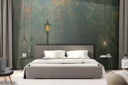 Carta da Parati lampione nel bosco paesaggio natura