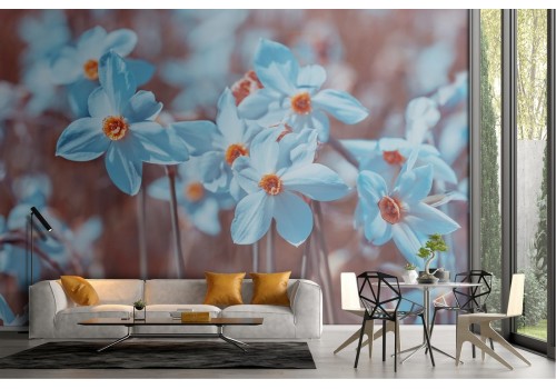 Carta da Parati fiori blu natura moderna