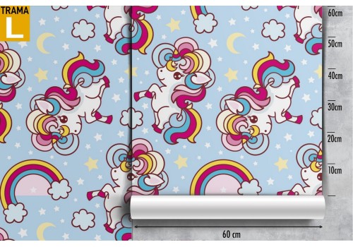 Carta da Parati decorazione bambini unicorni e arcobaleni. 2