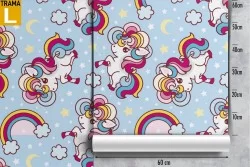 Wallpaper decoration for children unicorns and rainbows.