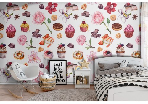 Wallpaper pattern flowers and sweets.