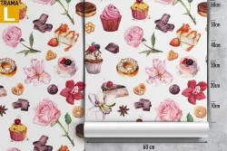 Carta da Parati pattern fiori e dolcetti.