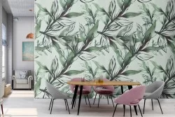 Carta da Parati pattern foglie verdi stilizzate.