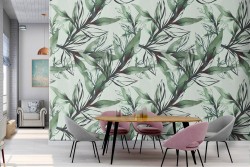 Wallpaper pattern stylized green leaves.