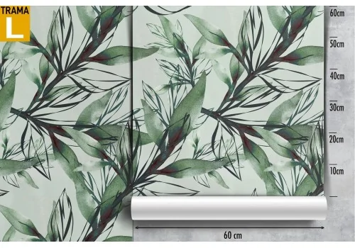 Carta da Parati pattern foglie verdi stilizzate. 2