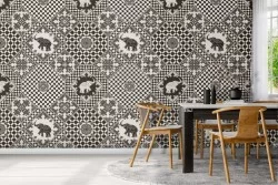 Wallpaper pattern squares and elephants.