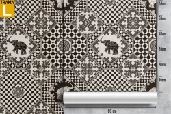 Carta da Parati pattern quadrati ed elefanti.