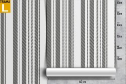 Grey and white striped wallpaper.