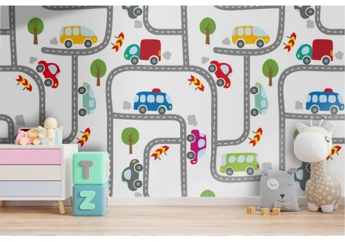 Wallpaper pattern with cars and roads design.