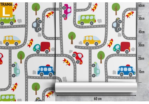 Wallpaper pattern with cars and road design. 2