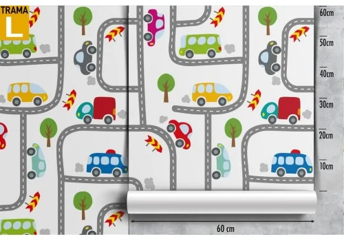 Wallpaper pattern with cars and road design. 2