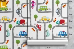 Wallpaper pattern with cars and road design.