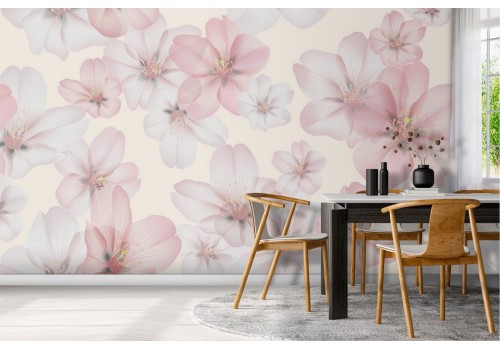 Pink flowers wallpaper decoration.