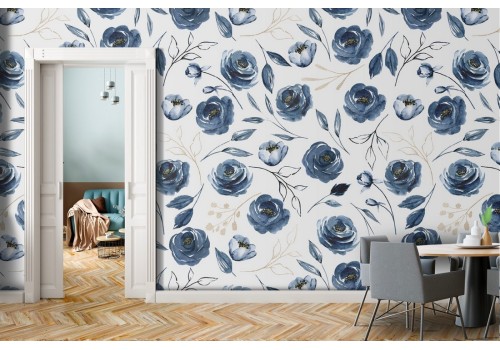 Blue flower pattern wallpaper.