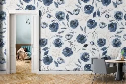 Carta da Parati pattern fiori blu.