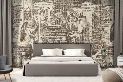 Carta da Parati scritte e angeli vintage.