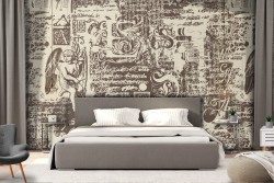 Vintage wallpaper with writings and angels.