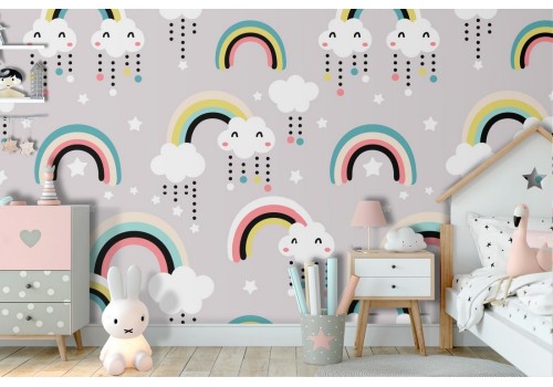 Rainbow children pattern wallpaper.