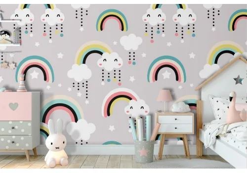 Rainbow children pattern wallpaper.
