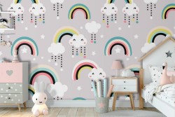 Rainbow children pattern wallpaper.