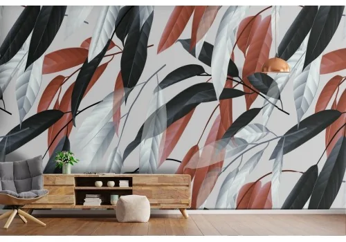 Wallpaper with stylized leaf pattern.