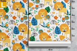Children's wallpaper with stylized lions.