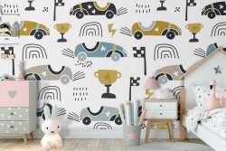 Children's wallpaper pattern with cars.