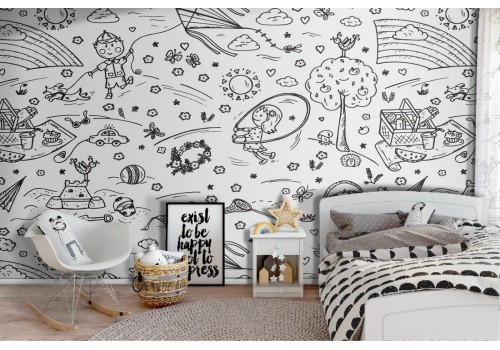 Children's stylized fantasy wallpaper decoration.