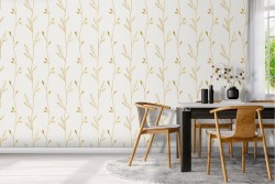 Wallpaper with stylized plant design.