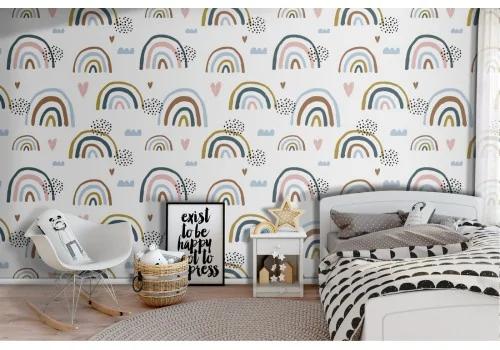 Wallpaper pattern children stylized rainbows.
