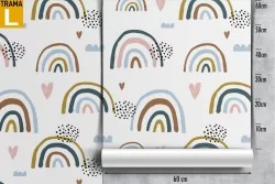 Wallpaper pattern with stylized children's rainbows.