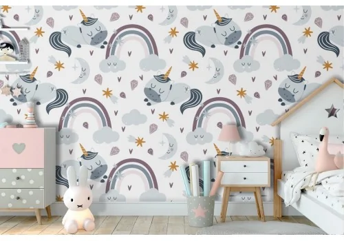 Children's Wallpaper with rainbows and stars.