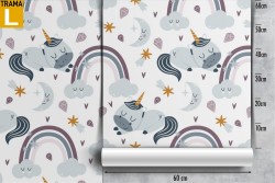 Children's wallpaper with rainbows and stars.