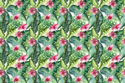 Carta da Parati foglie e fiori tropicali pattern.