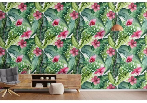 Carta da Parati Fiori Foglie Tropicale 2