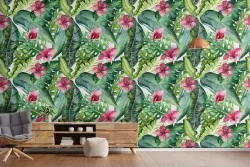 Wallpaper Design and Styles Flora and Fauna Flowers Tropical Leaves