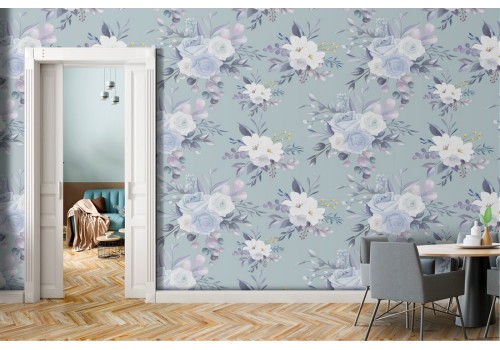 Vintage white flowers wallpaper pattern.