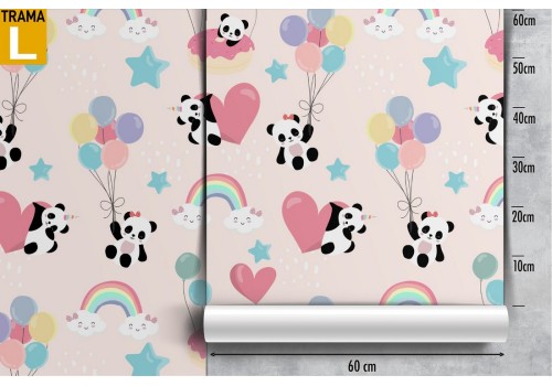 Panda, rainbows, and hearts children's wallpaper. 2
