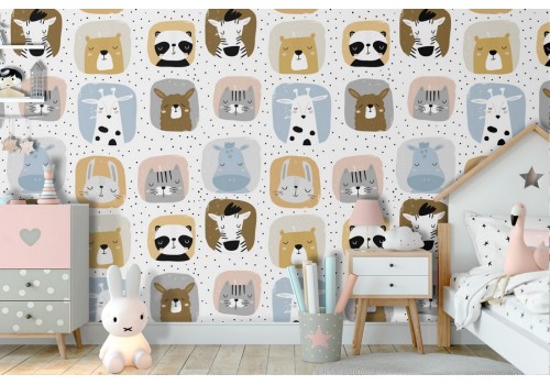 Children's wallpaper with stylized animal pattern.