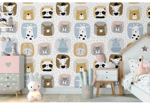 Children's wallpaper with stylized animal pattern.